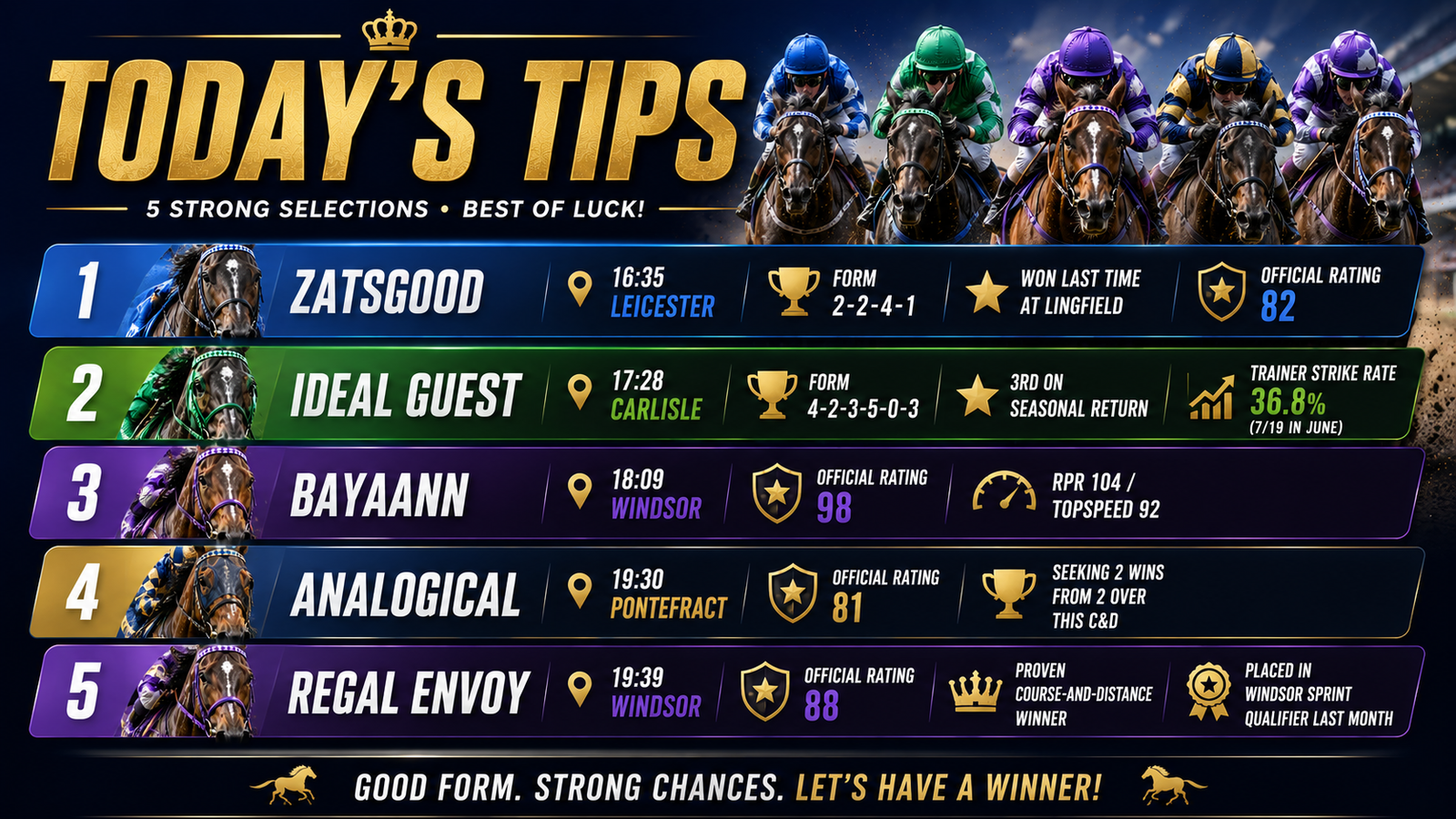 Todays Free Horse Racing Tips – Monday 8th June