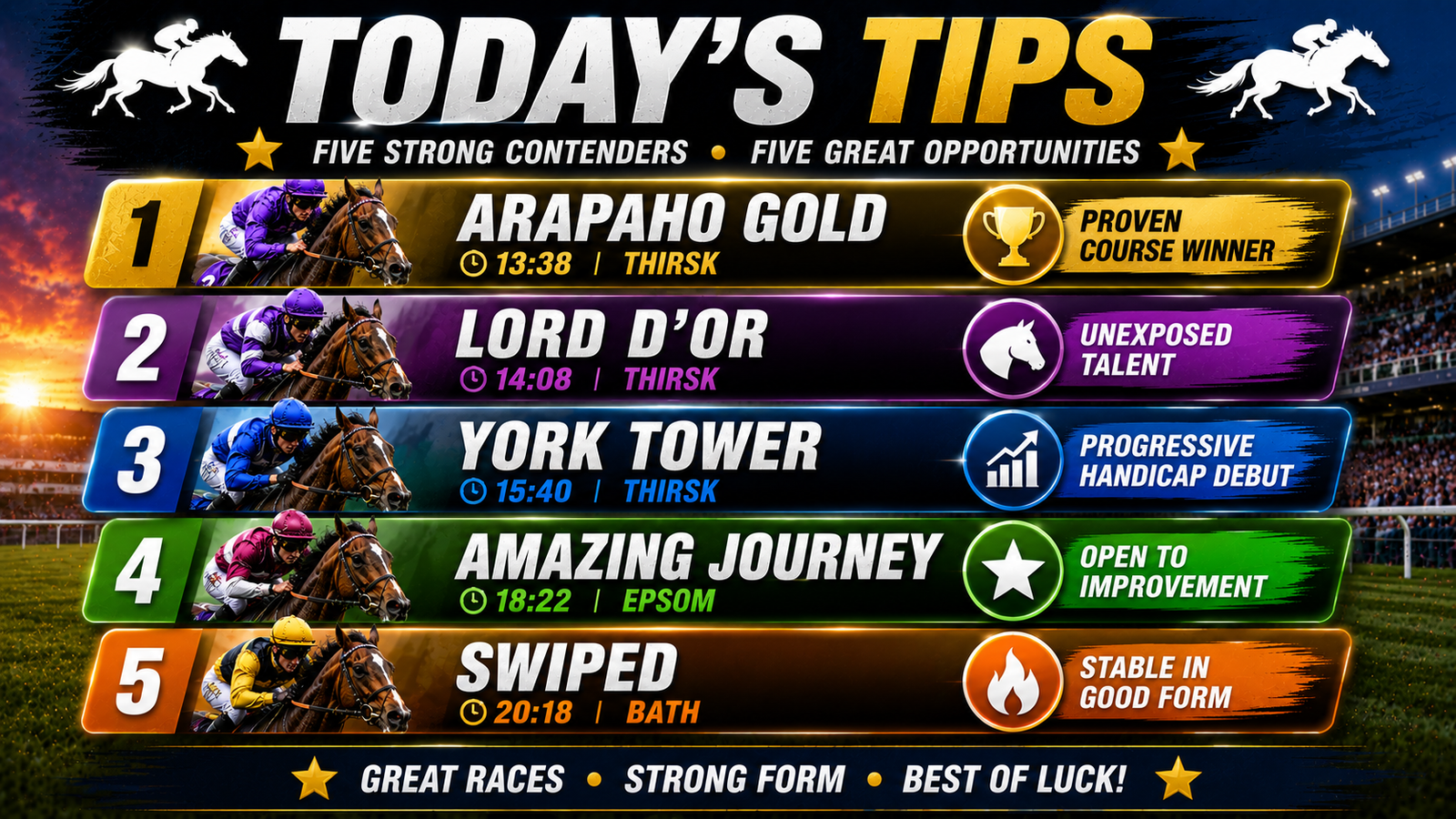 Todays Free Racing Tips - Wednesday 1st July